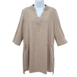 Conrad C Collection Womens Tunic Top Faux Suede Size 10 Taupe Pockets V-Neck